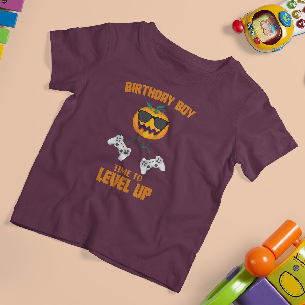 Birthday Boy Gamer T Shirt For Kid Time To Level Up New Age Halloween Scary Pumpkin Video Game Gaming - Wonder Print Shop