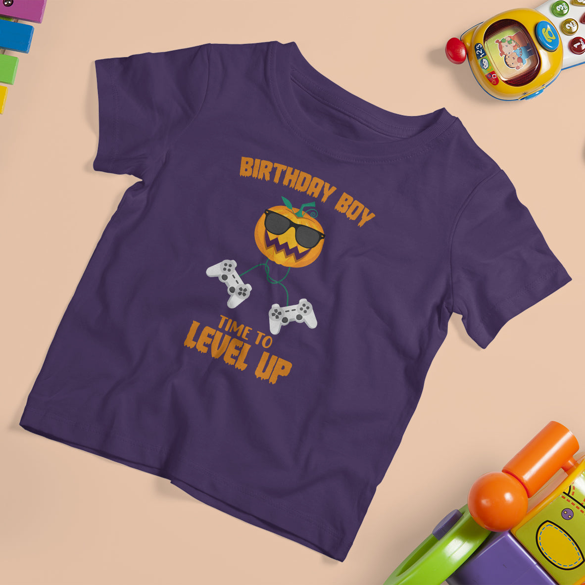 Birthday Boy Gamer T Shirt For Kid Time To Level Up New Age Halloween Scary Pumpkin Video Game Gaming - Wonder Print Shop