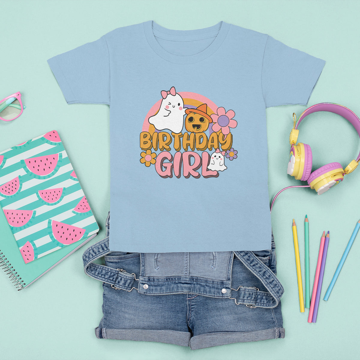 Birthday Girl Halloween T Shirt For Kid Retro Halloween Celebrate Birthday Party For Cute Girls Kids - Wonder Print Shop