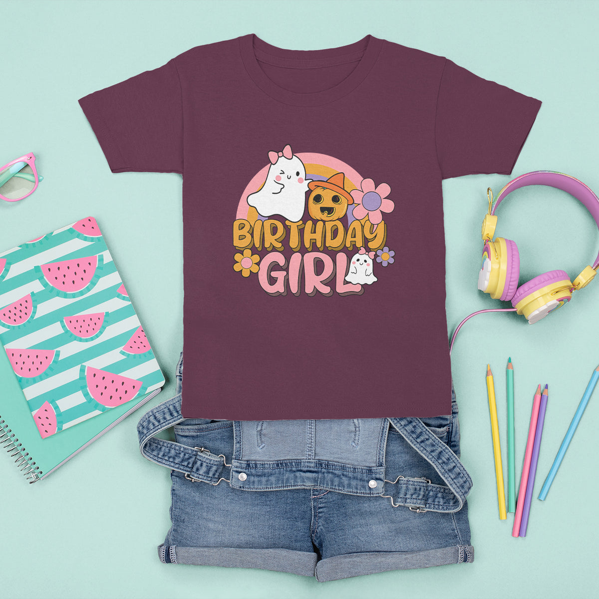 Birthday Girl Halloween T Shirt For Kid Retro Halloween Celebrate Birthday Party For Cute Girls Kids - Wonder Print Shop