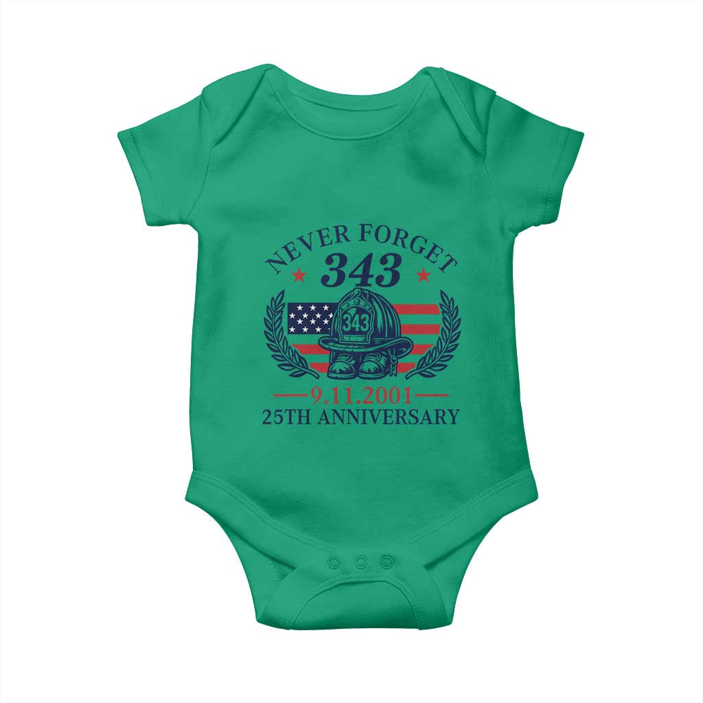 Firefighter Memorial Never Forget 343 Baby Onesie 25th Anniversary Patriotic Honor 9 11 Tribute
