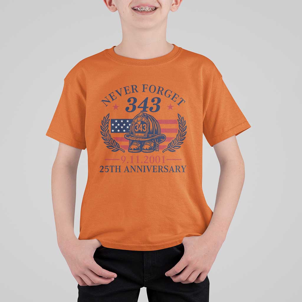 Firefighter Memorial Never Forget 343 T Shirt For Kid 25th Anniversary Patriotic Honor 9 11 Tribute