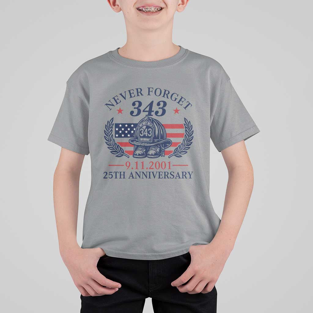 Firefighter Memorial Never Forget 343 T Shirt For Kid 25th Anniversary Patriotic Honor 9 11 Tribute