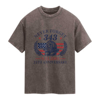 Firefighter Memorial Never Forget 343 Washed Cotton T-Shirt 25th Anniversary Patriotic Honor 9 11 Tribute