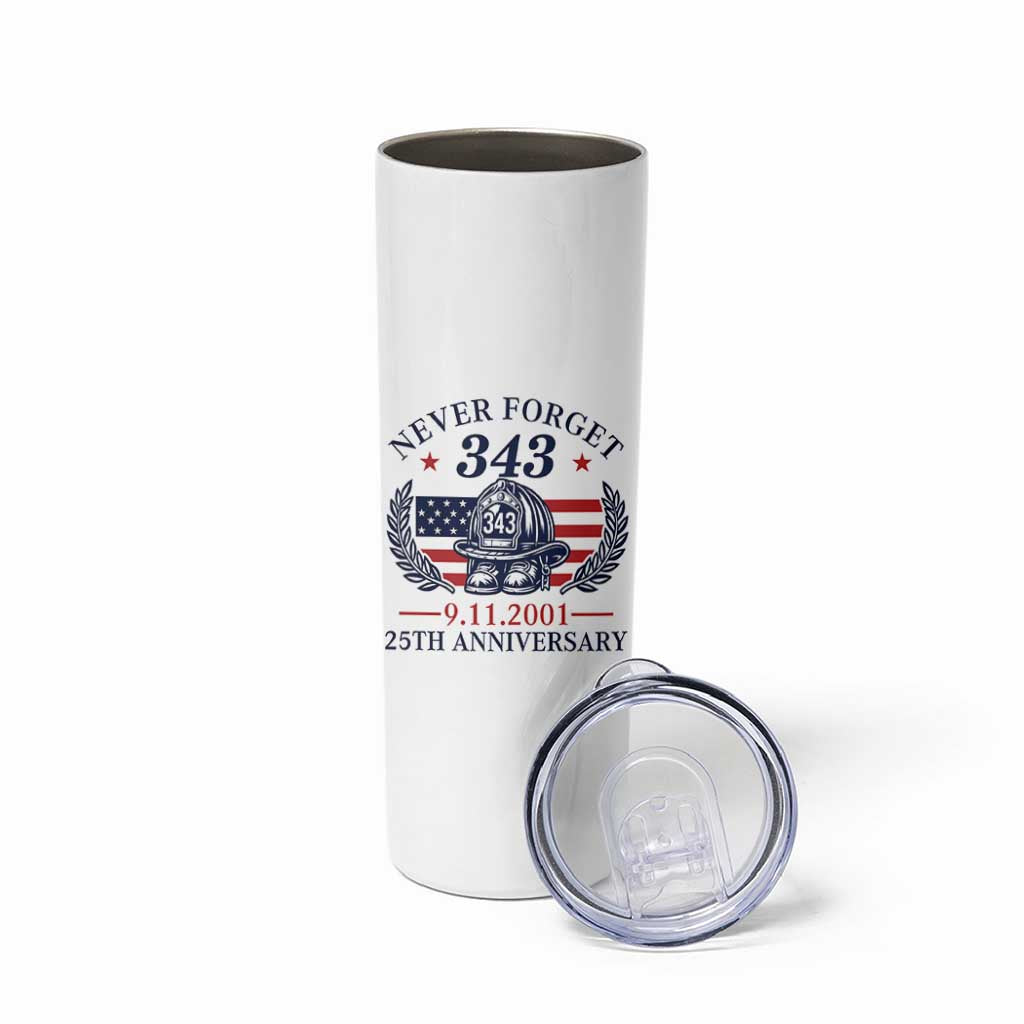 Firefighter Memorial Never Forget 343 Skinny Tumbler 25th Anniversary Patriotic Honor 9 11 Tribute