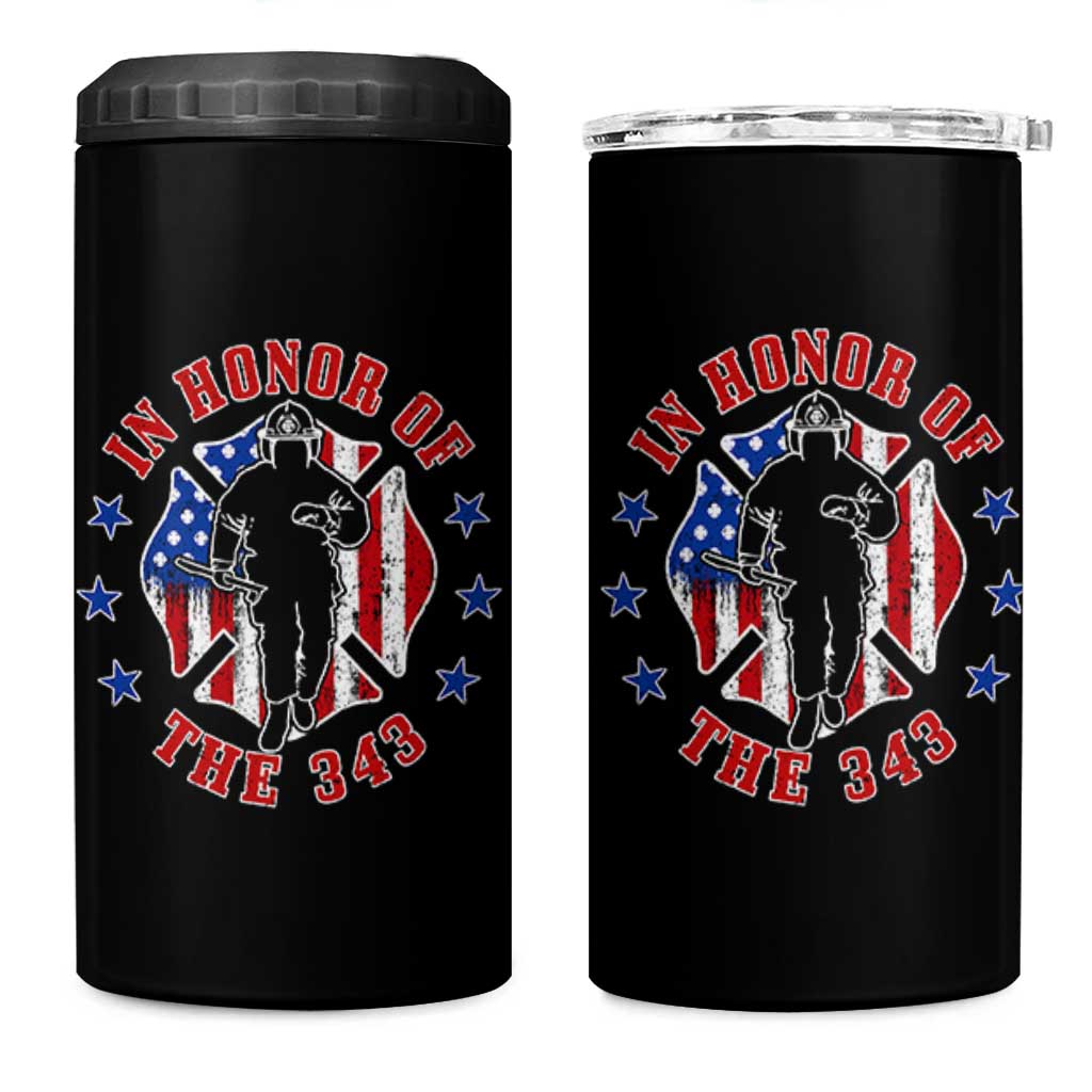 Firefighter Memorial In Honor Of The 343 Maltese Cross Graphic 4 in 1 Can Cooler Tumbler Patriotic 9 11 Memorial Tribute