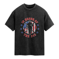 Firefighter Memorial In Honor Of The 343 Maltese Cross Graphic Washed Cotton T-Shirt Patriotic 9 11 Memorial Tribute