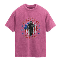 Firefighter Memorial In Honor Of The 343 Maltese Cross Graphic Washed Cotton T-Shirt Patriotic 9 11 Memorial Tribute