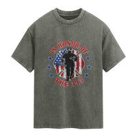 Firefighter Memorial In Honor Of The 343 Maltese Cross Graphic Washed Cotton T-Shirt Patriotic 9 11 Memorial Tribute