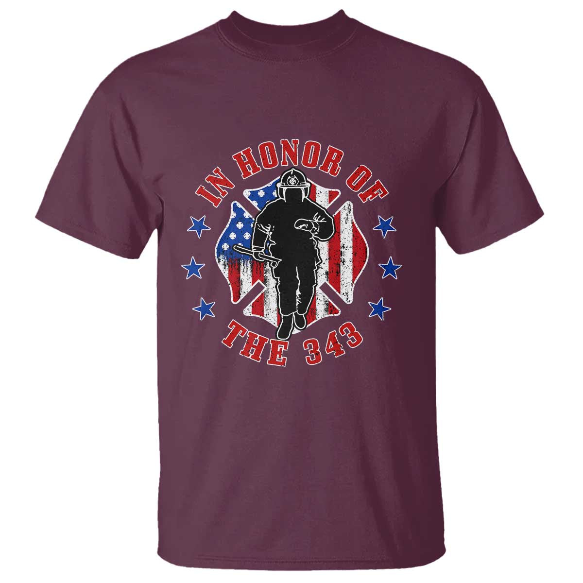 Firefighter Memorial In Honor Of The 343 Maltese Cross Graphic T Shirt Patriotic 9 11 Memorial Tribute