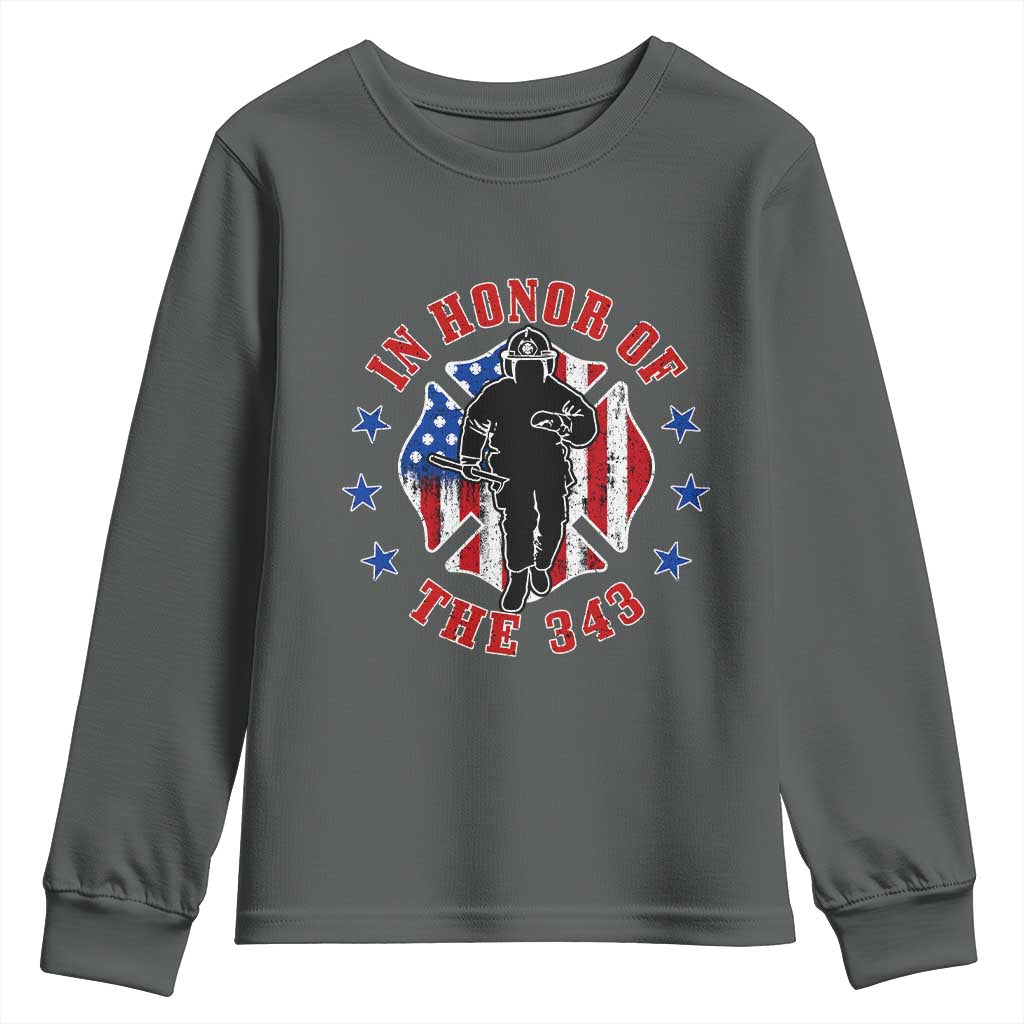 Firefighter Memorial In Honor Of The 343 Maltese Cross Graphic Youth Sweatshirt Patriotic 9 11 Memorial Tribute