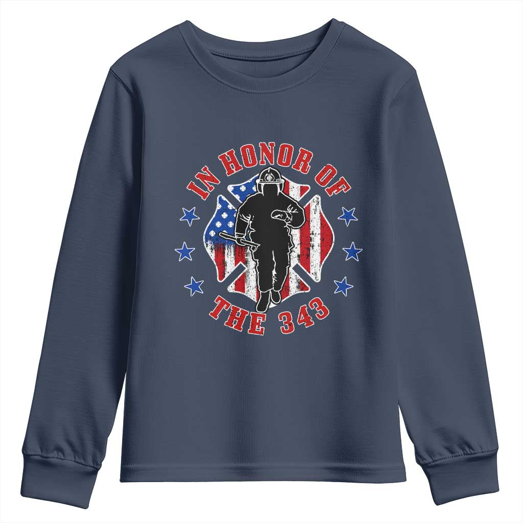 Firefighter Memorial In Honor Of The 343 Maltese Cross Graphic Youth Sweatshirt Patriotic 9 11 Memorial Tribute
