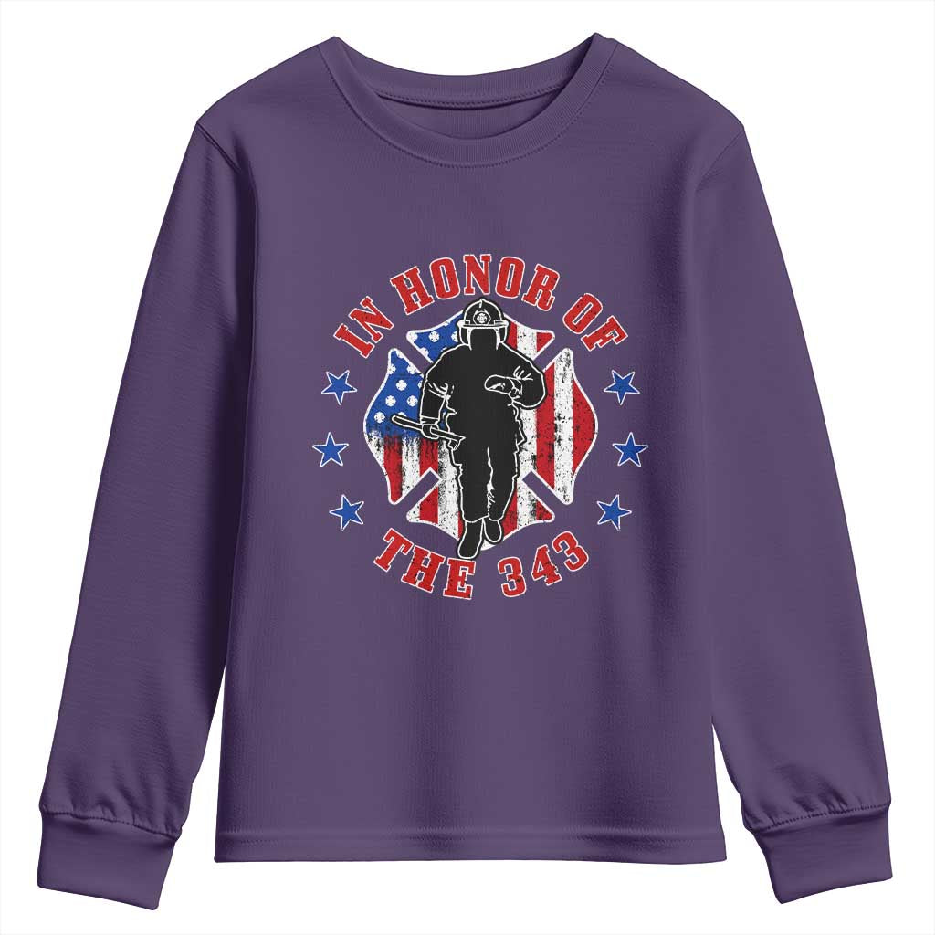 Firefighter Memorial In Honor Of The 343 Maltese Cross Graphic Youth Sweatshirt Patriotic 9 11 Memorial Tribute