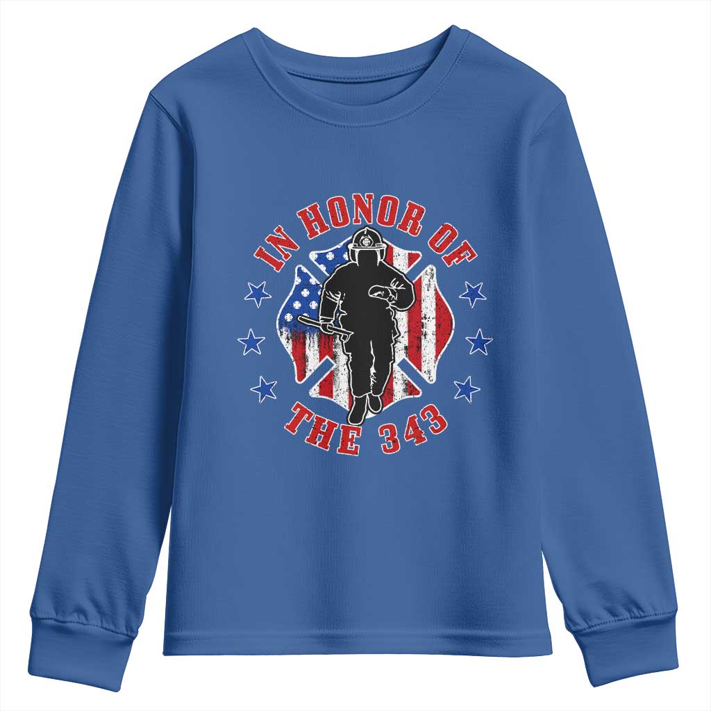 Firefighter Memorial In Honor Of The 343 Maltese Cross Graphic Youth Sweatshirt Patriotic 9 11 Memorial Tribute