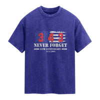 Firefighter Memorial 343 Never Forget American Flag Washed Cotton T-Shirt 25th Anniversary Patriotic Honor 9 11 Tribute