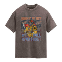 Firefighter Memorial In Reverence And Tribute Fallen Heroes 343 Washed Cotton T-Shirt We Will Never Forget Honor 9 11