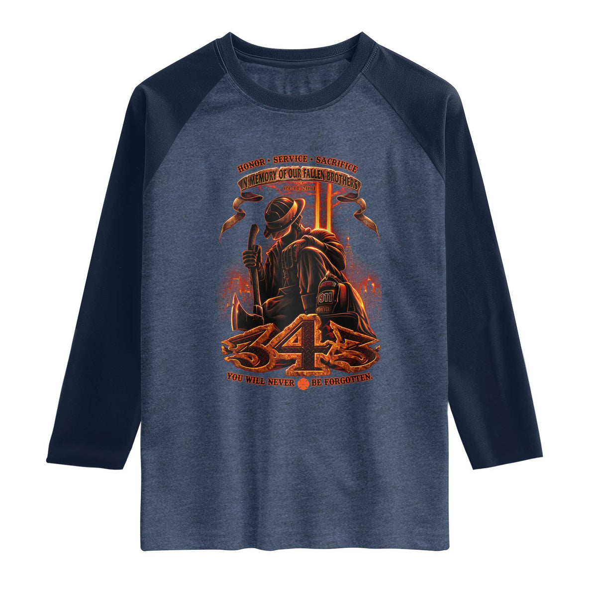 Firefighter Memorial Honor Service Sacrifice 343 Raglan Shirt In Memory Of Fallen Brothers Patriotic 9 11 Tribute
