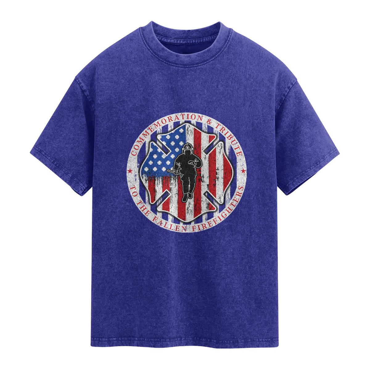 Commemoration Tribute Fallen Firefighters 9 11 Memorial Washed Cotton T-Shirt Maltese Cross Patriotic Honor Fallen Brothers
