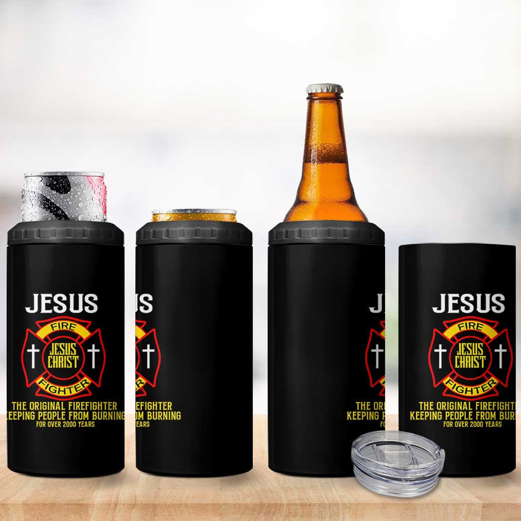 Jesus The Original Firefighter Christian Faith 4 in 1 Can Cooler Tumbler Keeping People From Burning First Responder