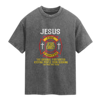Jesus The Original Firefighter Christian Faith Washed Cotton T-Shirt Keeping People From Burning First Responder