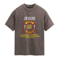 Jesus The Original Firefighter Christian Faith Washed Cotton T-Shirt Keeping People From Burning First Responder
