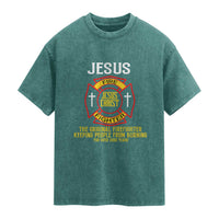 Jesus The Original Firefighter Christian Faith Washed Cotton T-Shirt Keeping People From Burning First Responder