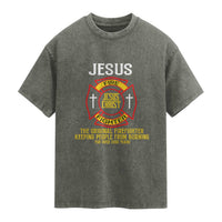 Jesus The Original Firefighter Christian Faith Washed Cotton T-Shirt Keeping People From Burning First Responder