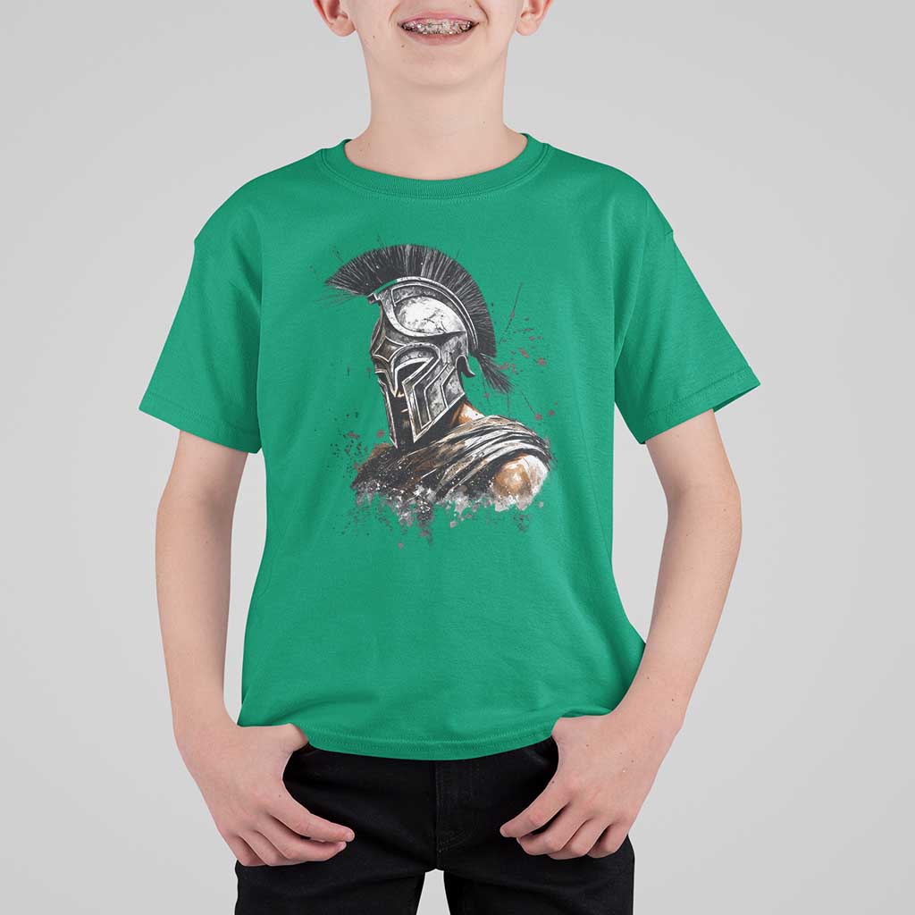 Ancient Spartan Warrior Watercolor Splatter Graphic T Shirt For Kid Greek Mythology Enthusiast History Gift