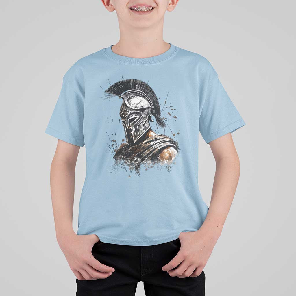 Ancient Spartan Warrior Watercolor Splatter Graphic T Shirt For Kid Greek Mythology Enthusiast History Gift