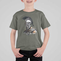 Ancient Spartan Warrior Watercolor Splatter Graphic T Shirt For Kid Greek Mythology Enthusiast History Gift