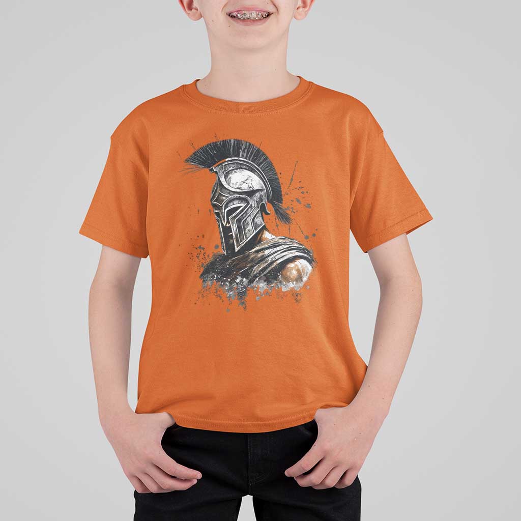 Ancient Spartan Warrior Watercolor Splatter Graphic T Shirt For Kid Greek Mythology Enthusiast History Gift