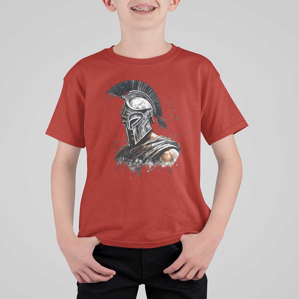 Ancient Spartan Warrior Watercolor Splatter Graphic T Shirt For Kid Greek Mythology Enthusiast History Gift