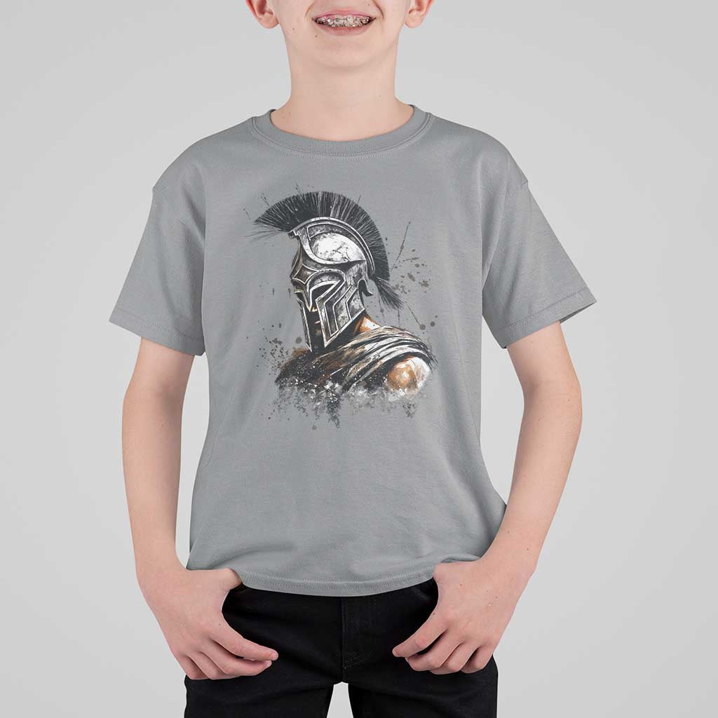 Ancient Spartan Warrior Watercolor Splatter Graphic T Shirt For Kid Greek Mythology Enthusiast History Gift