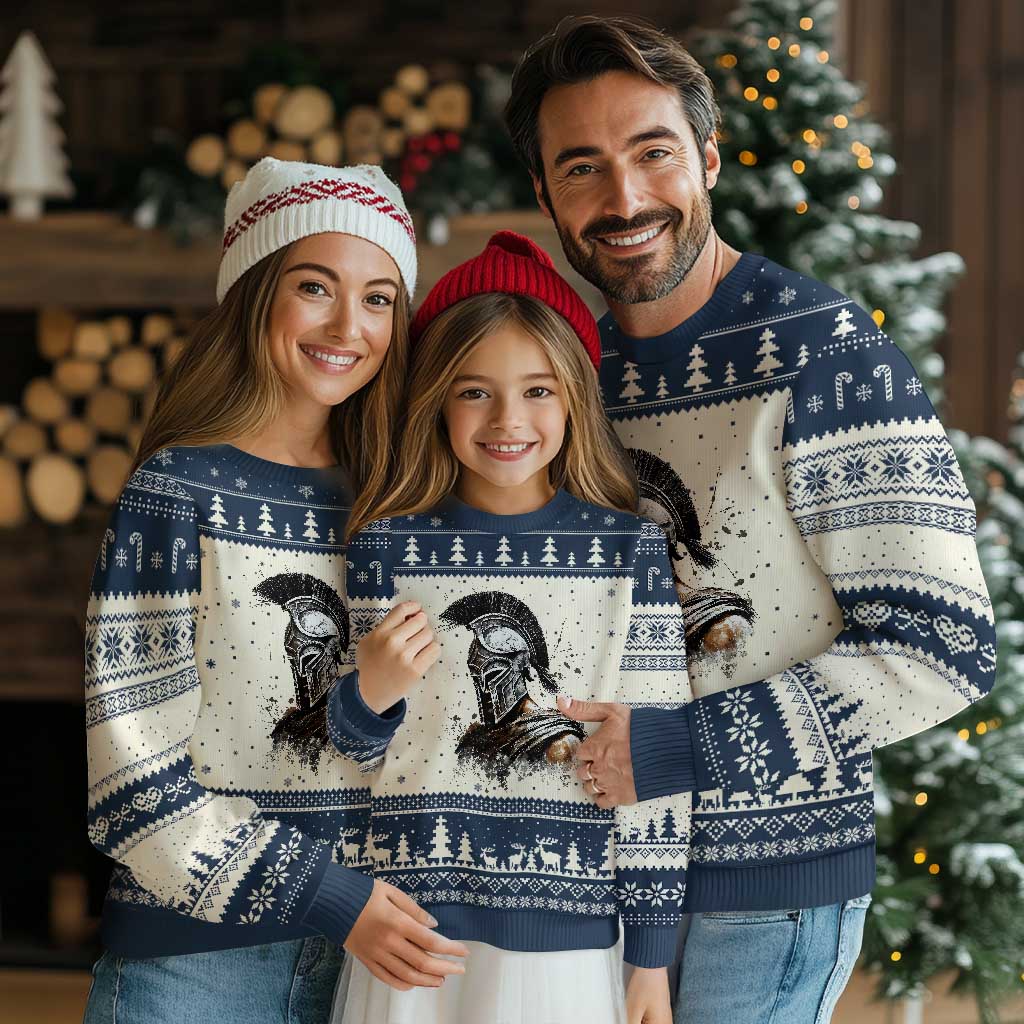 Ancient Spartan Warrior Watercolor Splatter Graphic Ugly Christmas Sweater Greek Mythology Enthusiast History Gift