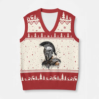 Ancient Spartan Warrior Watercolor Splatter Graphic V-Neck Knit Sweater Vest Greek Mythology Enthusiast History Gift