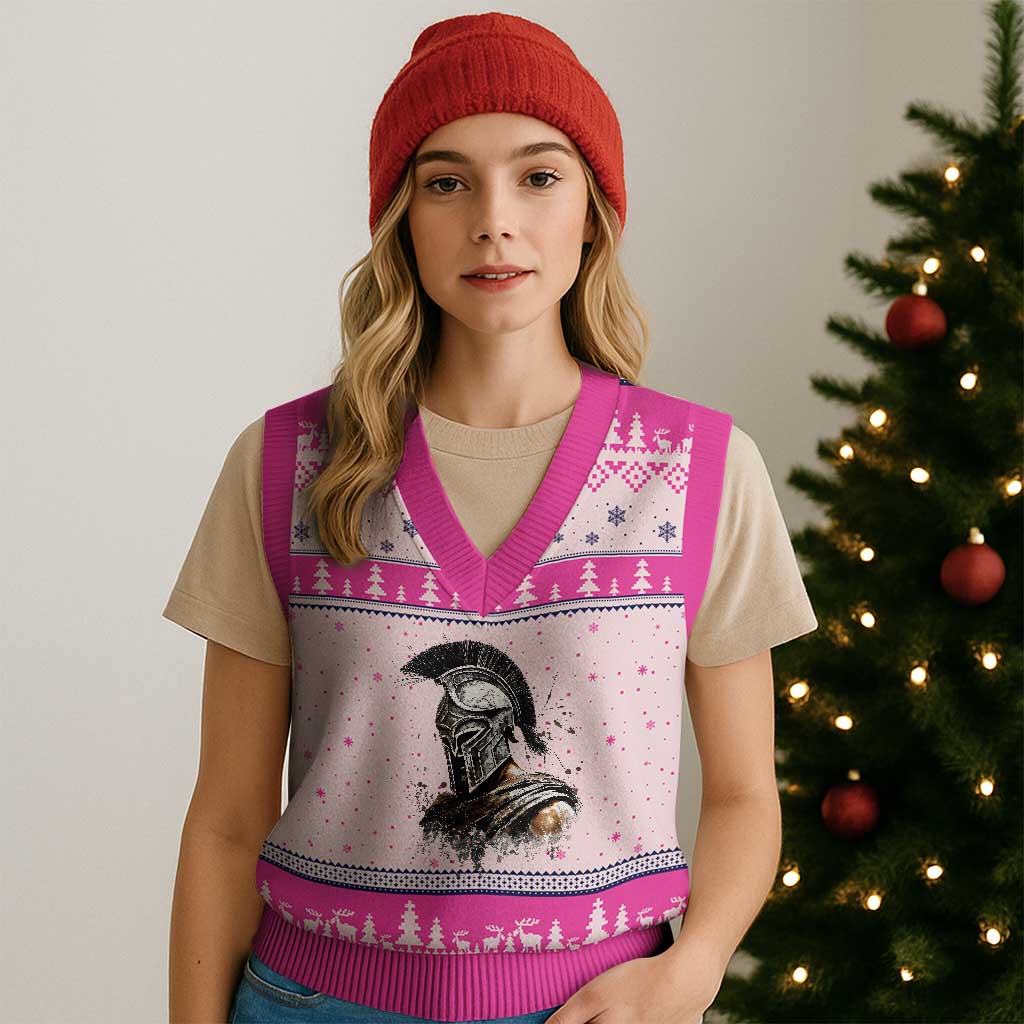 Ancient Spartan Warrior Watercolor Splatter Graphic V-Neck Knit Sweater Vest Greek Mythology Enthusiast History Gift