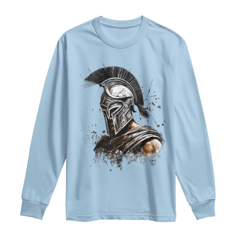 Ancient Spartan Warrior Watercolor Splatter Graphic Long Sleeve Shirt Greek Mythology Enthusiast History Gift