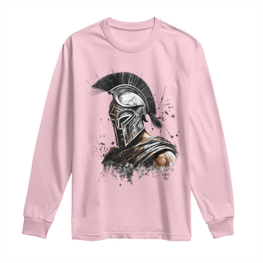 Ancient Spartan Warrior Watercolor Splatter Graphic Long Sleeve Shirt Greek Mythology Enthusiast History Gift