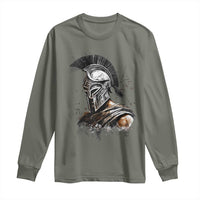 Ancient Spartan Warrior Watercolor Splatter Graphic Long Sleeve Shirt Greek Mythology Enthusiast History Gift