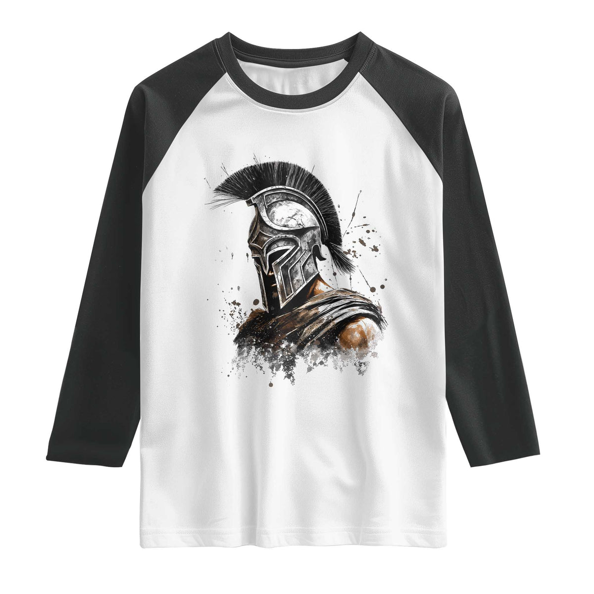 Ancient Spartan Warrior Watercolor Splatter Graphic Raglan Shirt Greek Mythology Enthusiast History Gift