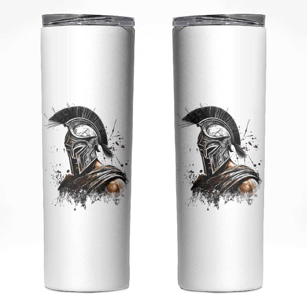 Ancient Spartan Warrior Watercolor Splatter Graphic Skinny Tumbler Greek Mythology Enthusiast History Gift