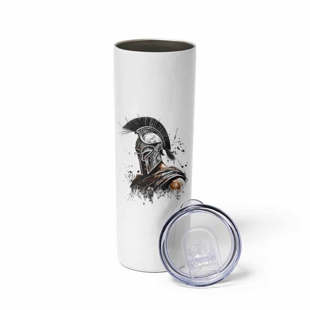 Ancient Spartan Warrior Watercolor Splatter Graphic Skinny Tumbler Greek Mythology Enthusiast History Gift