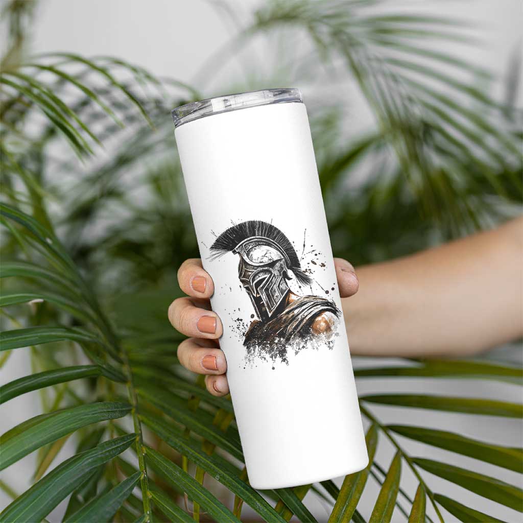 Ancient Spartan Warrior Watercolor Splatter Graphic Skinny Tumbler Greek Mythology Enthusiast History Gift