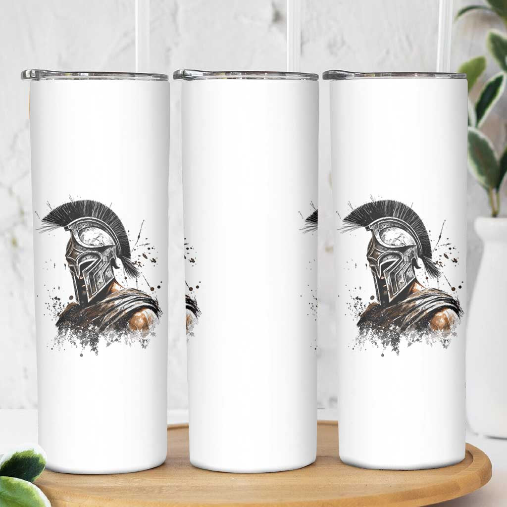 Ancient Spartan Warrior Watercolor Splatter Graphic Skinny Tumbler Greek Mythology Enthusiast History Gift