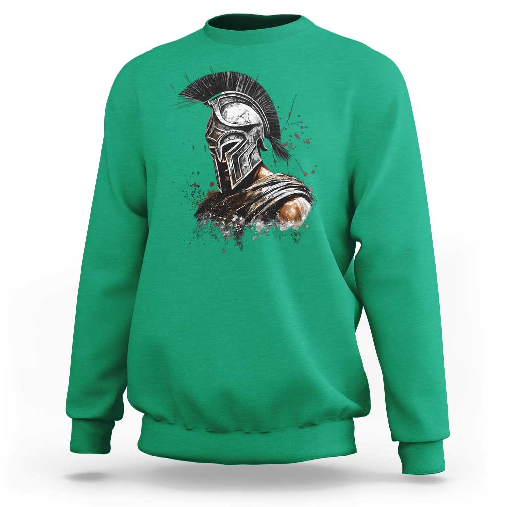 Ancient Spartan Warrior Watercolor Splatter Graphic Sweatshirt Greek Mythology Enthusiast History Gift