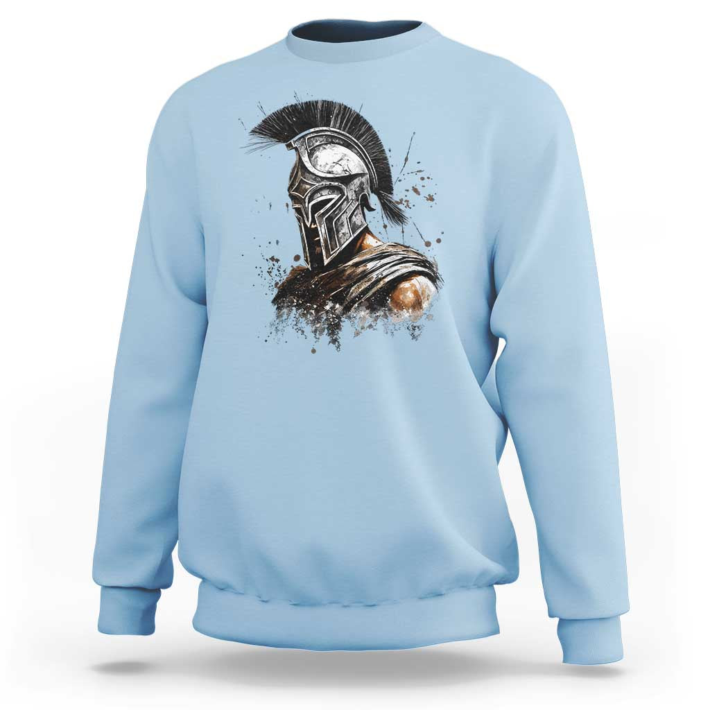 Ancient Spartan Warrior Watercolor Splatter Graphic Sweatshirt Greek Mythology Enthusiast History Gift