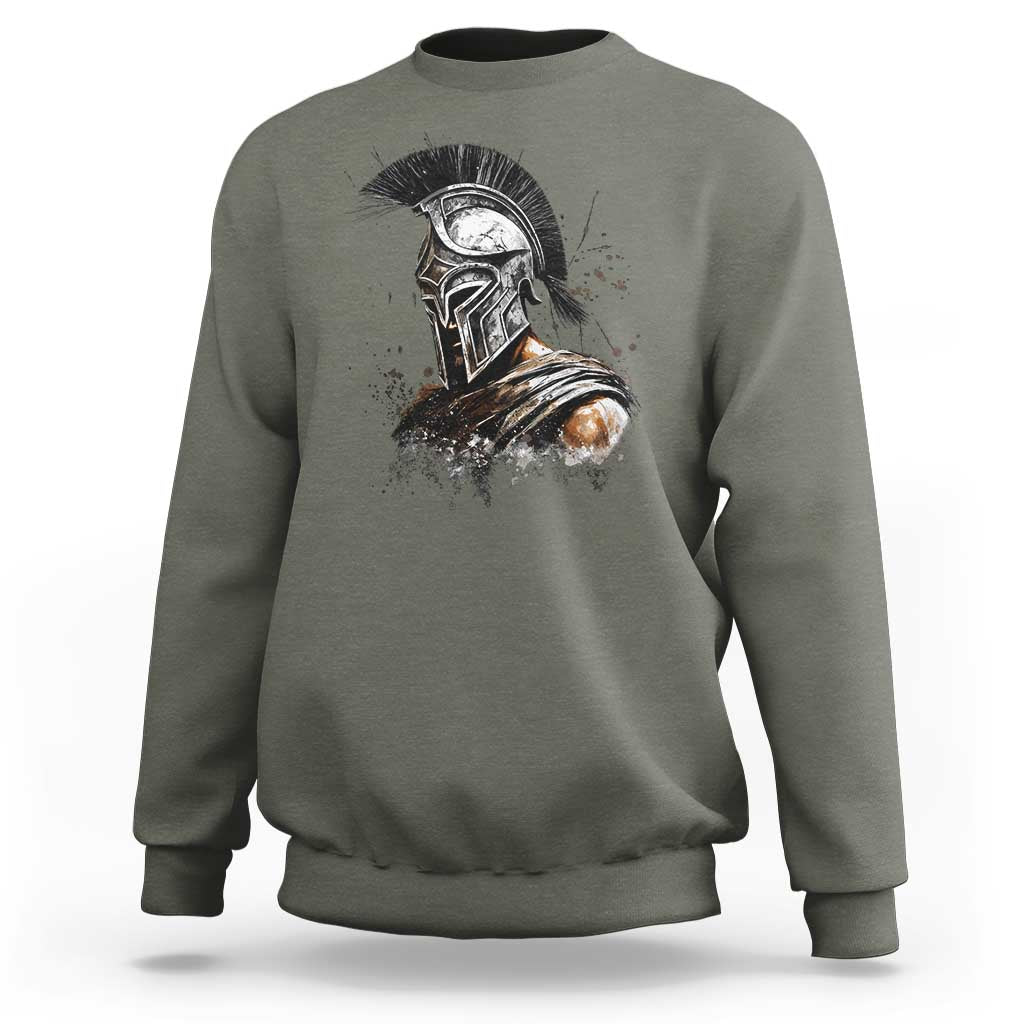 Ancient Spartan Warrior Watercolor Splatter Graphic Sweatshirt Greek Mythology Enthusiast History Gift