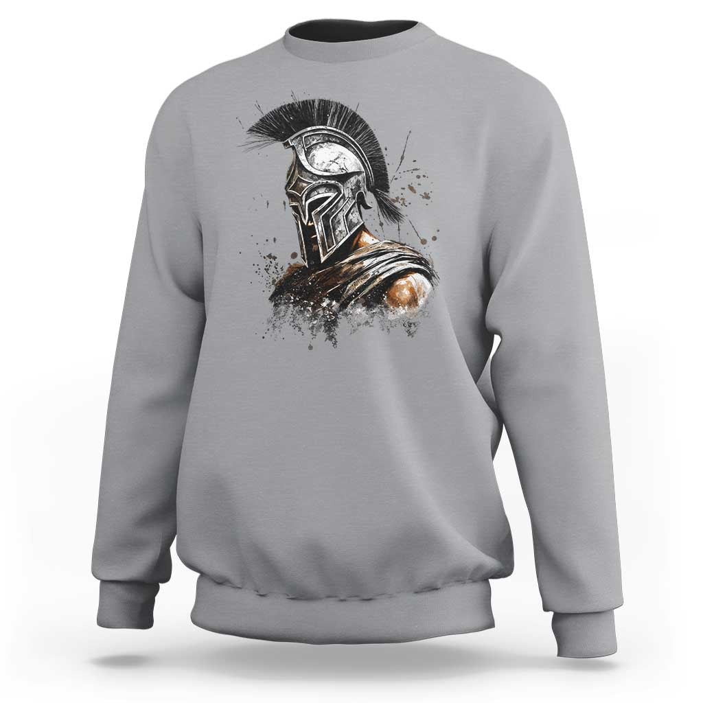 Ancient Spartan Warrior Watercolor Splatter Graphic Sweatshirt Greek Mythology Enthusiast History Gift