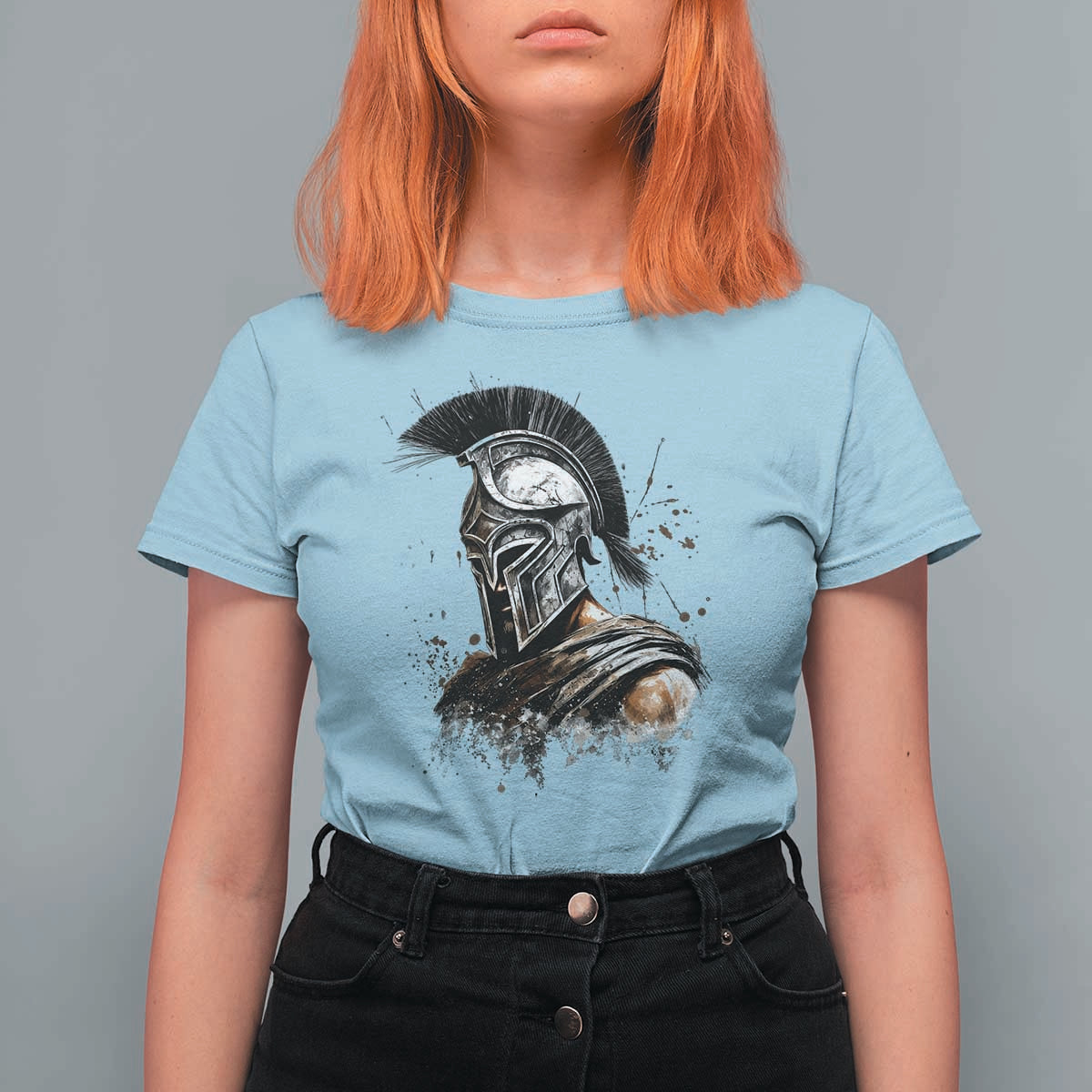 Ancient Spartan Warrior Watercolor Splatter Graphic T Shirt For Women Greek Mythology Enthusiast History Gift
