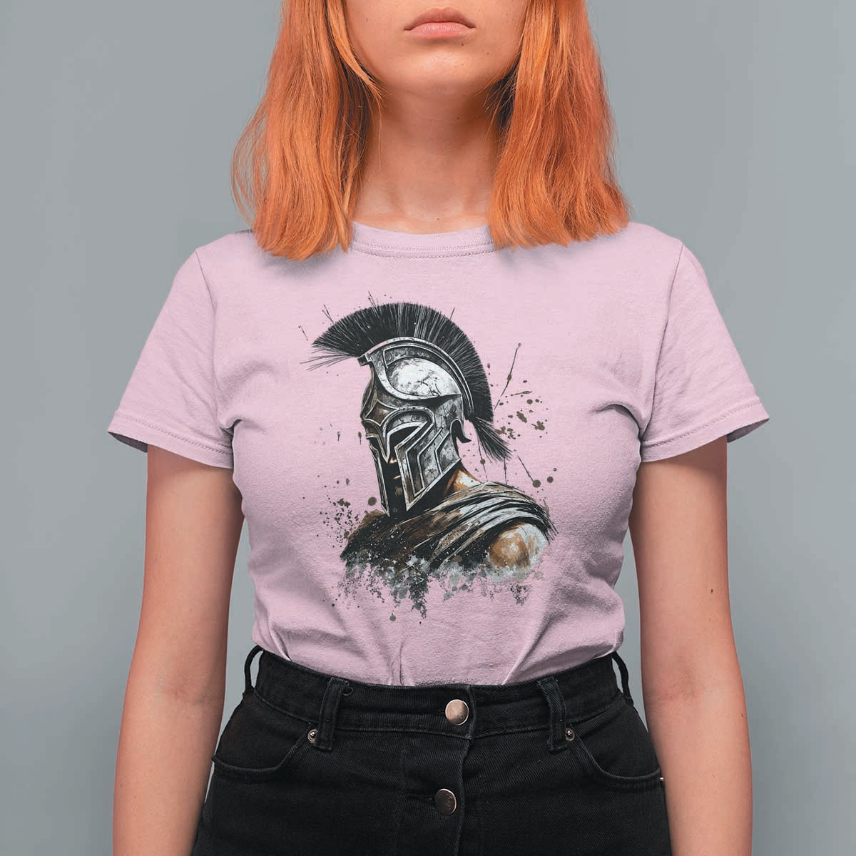 Ancient Spartan Warrior Watercolor Splatter Graphic T Shirt For Women Greek Mythology Enthusiast History Gift